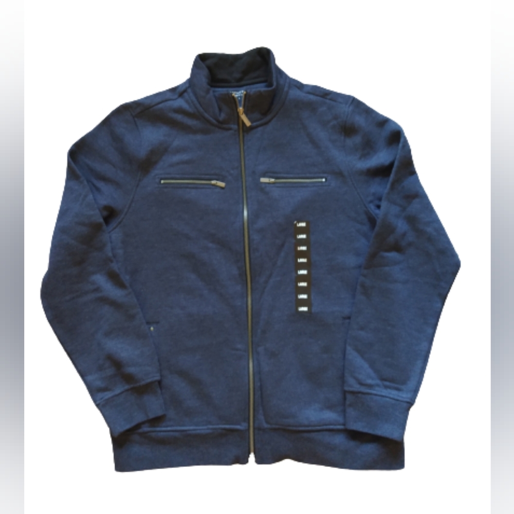 Structure Navy Blue Fleece Mock Neck Zip Jacket Size L Pockets 60% Cotton NEW